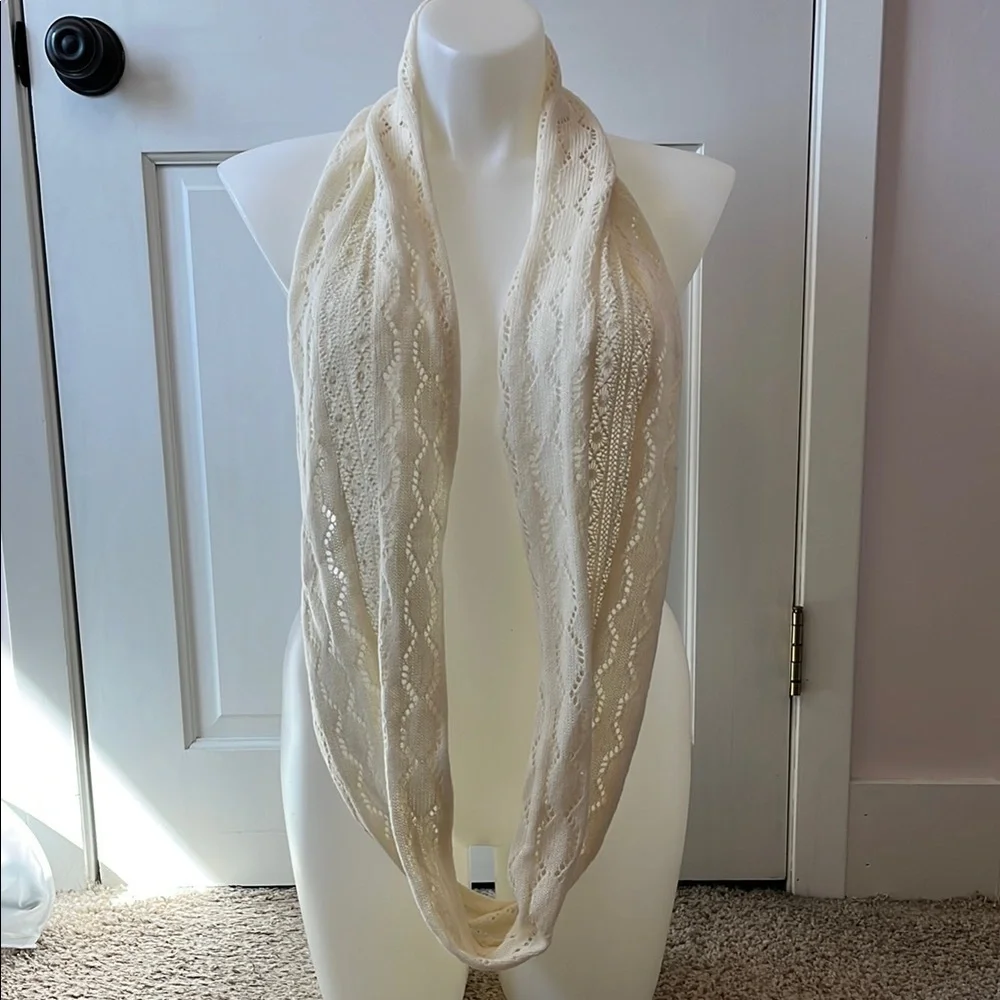 Maurices Cream Crochet Knit Infinity Scarf with Intricate Pattern